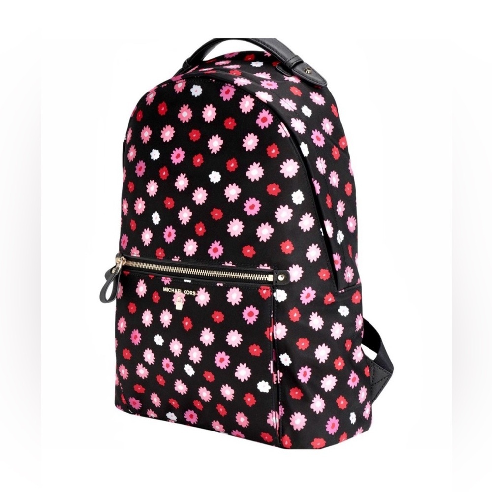Michael Kors Black Backpack with Pink & Red Floral Dot Print - Picture 6 of 10